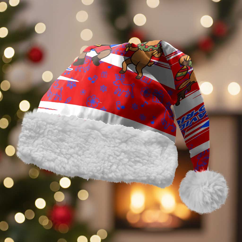 Puerto Rico Christmas Santa Hat with Dancing Santa Reindeer Blue Tree and Festive Flag Design - Wonder Print Shop