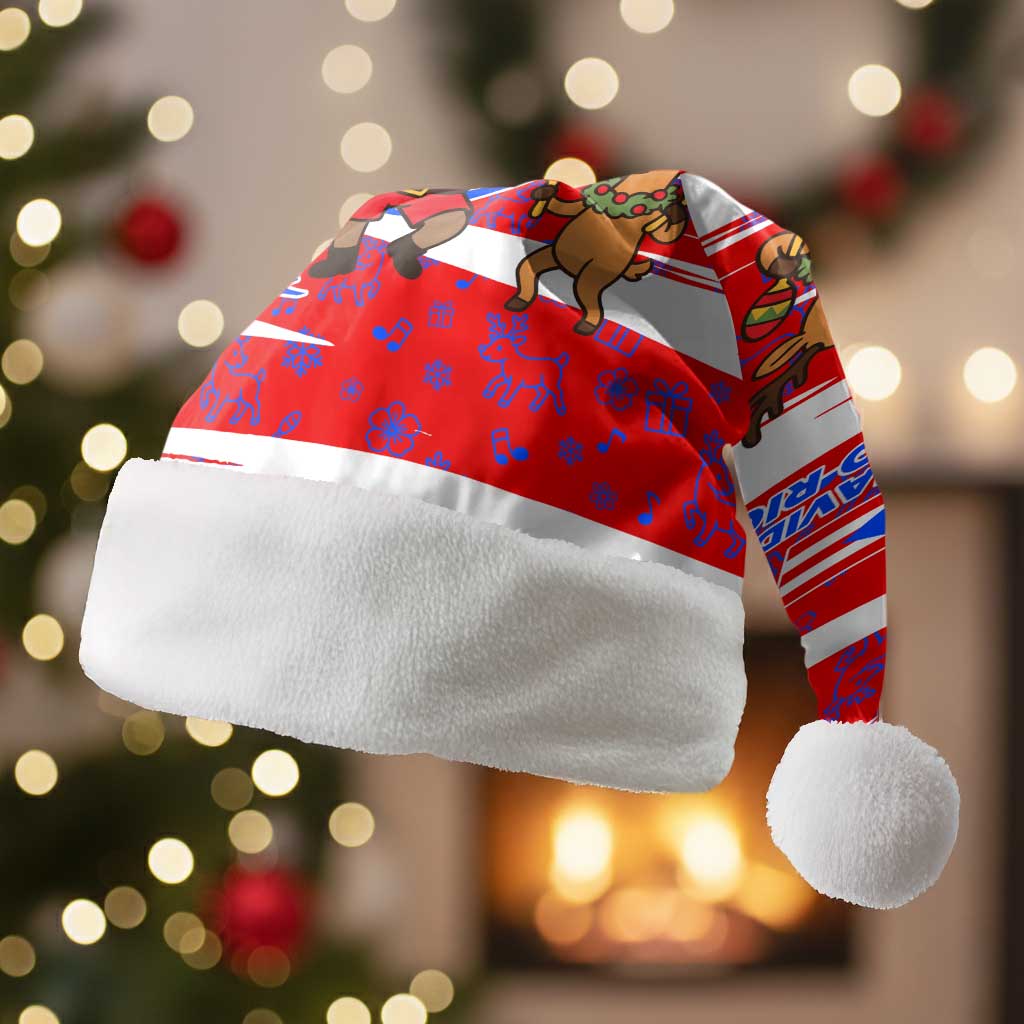 Puerto Rico Christmas Santa Hat with Dancing Santa Reindeer Blue Tree and Festive Flag Design - Wonder Print Shop
