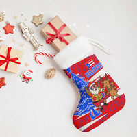 Puerto Rico Christmas Stocking with Dancing Santa Reindeer Blue Tree and Festive Flag Design - Wonder Print Shop