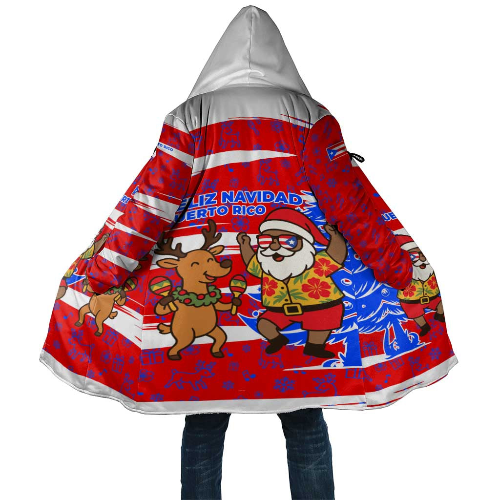 Puerto Rico Christmas Cloak with Dancing Santa Reindeer Blue Tree and Festive Flag Design - Wonder Print Shop