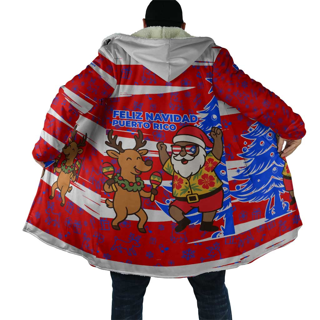 Puerto Rico Christmas Cloak with Dancing Santa Reindeer Blue Tree and Festive Flag Design - Wonder Print Shop