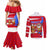Puerto Rico Christmas Couples Matching Mermaid Dress and Long Sleeve Button Shirt with Dancing Santa Reindeer Blue Tree and Festive Flag Design - Wonder Print Shop