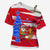 Puerto Rico Christmas Cross Shoulder Shirt with Dancing Santa Reindeer Blue Tree and Festive Flag Design - Wonder Print Shop