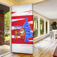Puerto Rico Christmas Door Cover with Dancing Santa Reindeer Blue Tree and Festive Flag Design - Wonder Print Shop