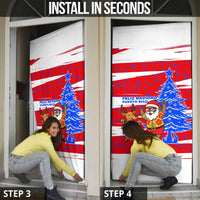 Puerto Rico Christmas Door Cover with Dancing Santa Reindeer Blue Tree and Festive Flag Design - Wonder Print Shop