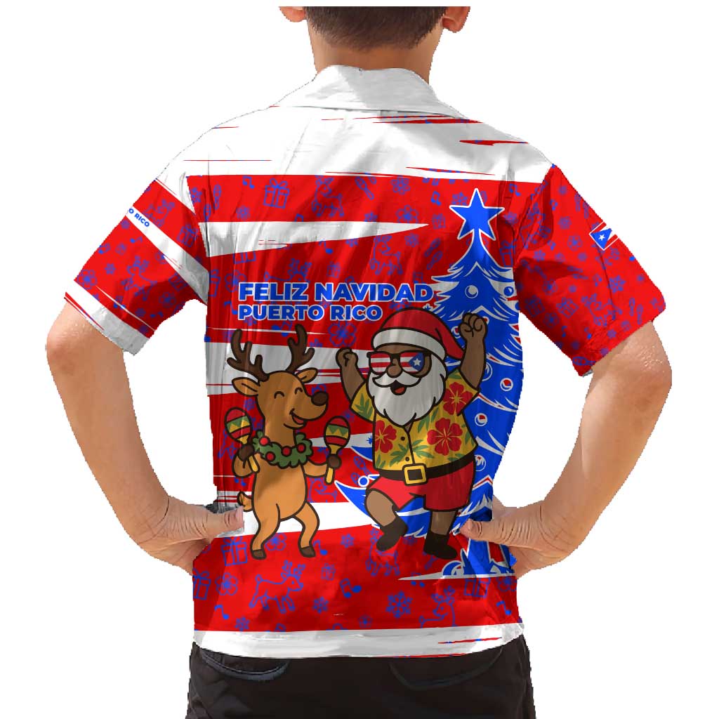 Puerto Rico Christmas Family Matching Mermaid Dress and Hawaiian Shirt with Dancing Santa Reindeer Blue Tree and Festive Flag Design - Wonder Print Shop