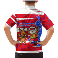 Puerto Rico Christmas Family Matching Mermaid Dress and Hawaiian Shirt with Dancing Santa Reindeer Blue Tree and Festive Flag Design - Wonder Print Shop