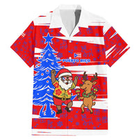 Puerto Rico Christmas Family Matching Mermaid Dress and Hawaiian Shirt with Dancing Santa Reindeer Blue Tree and Festive Flag Design - Wonder Print Shop
