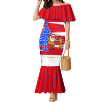 Puerto Rico Christmas Family Matching Mermaid Dress and Hawaiian Shirt with Dancing Santa Reindeer Blue Tree and Festive Flag Design - Wonder Print Shop