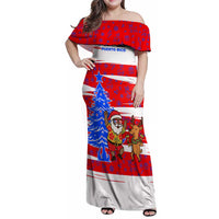 Puerto Rico Christmas Family Matching Off Shoulder Maxi Dress and Hawaiian Shirt with Dancing Santa Reindeer Blue Tree and Festive Flag Design - Wonder Print Shop
