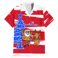 Puerto Rico Christmas Family Matching Short Sleeve Bodycon Dress and Hawaiian Shirt with Dancing Santa Reindeer Blue Tree and Festive Flag Design - Wonder Print Shop