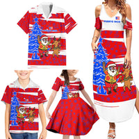 Puerto Rico Christmas Family Matching Summer Maxi Dress and Hawaiian Shirt with Dancing Santa Reindeer Blue Tree and Festive Flag Design - Wonder Print Shop