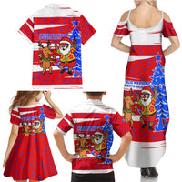 Puerto Rico Christmas Family Matching Summer Maxi Dress and Hawaiian Shirt with Dancing Santa Reindeer Blue Tree and Festive Flag Design - Wonder Print Shop