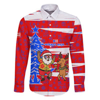 Puerto Rico Christmas Family Matching Summer Maxi Dress and Hawaiian Shirt with Dancing Santa Reindeer Blue Tree and Festive Flag Design - Wonder Print Shop