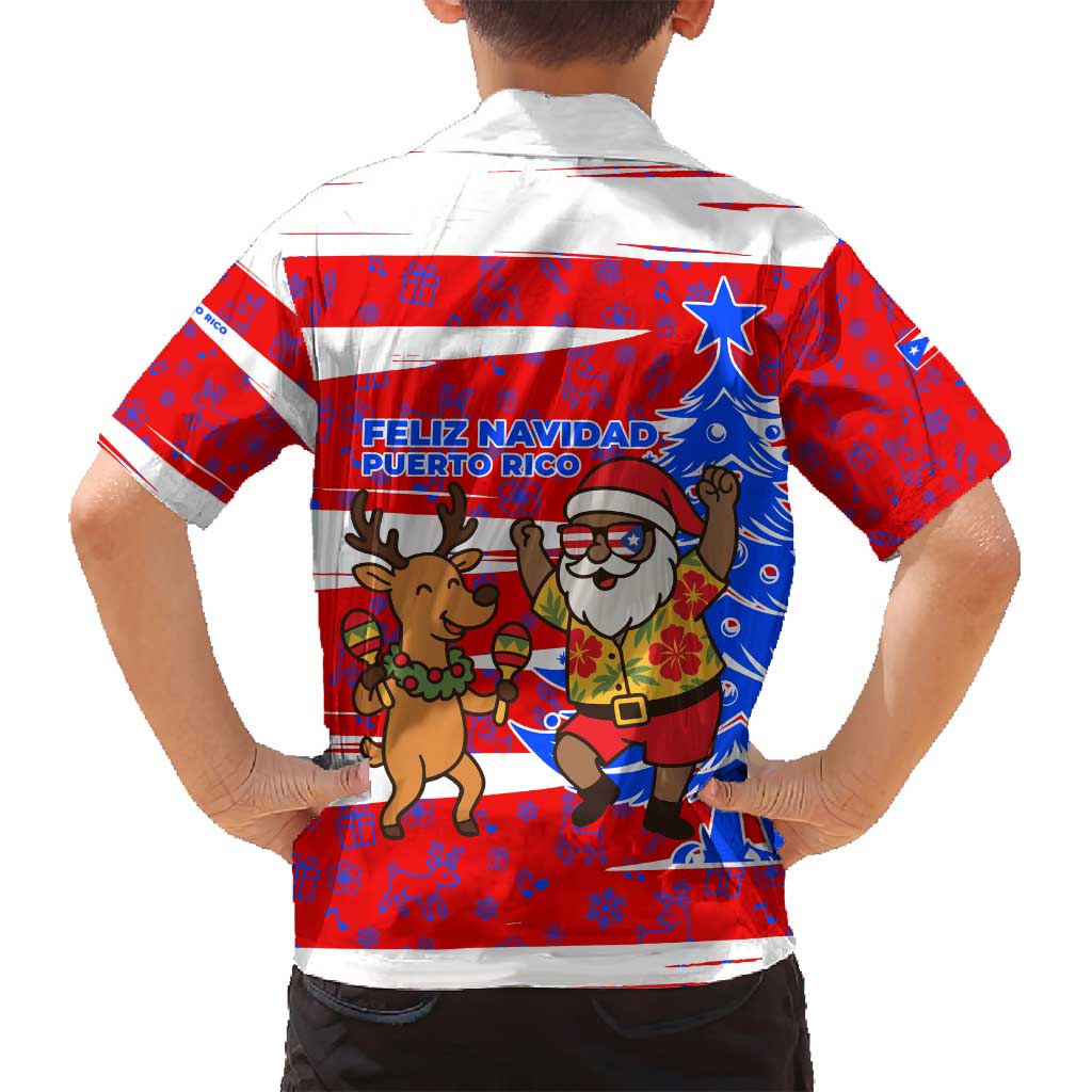 Puerto Rico Christmas Family Matching Tank Maxi Dress and Hawaiian Shirt with Dancing Santa Reindeer Blue Tree and Festive Flag Design - Wonder Print Shop