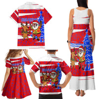 Puerto Rico Christmas Family Matching Tank Maxi Dress and Hawaiian Shirt with Dancing Santa Reindeer Blue Tree and Festive Flag Design - Wonder Print Shop