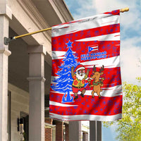 Puerto Rico Christmas Garden Flag with Dancing Santa Reindeer Blue Tree and Festive Flag Design - Wonder Print Shop
