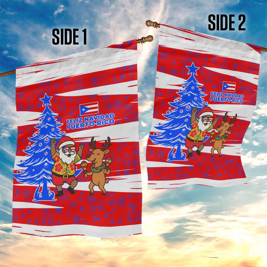 Puerto Rico Christmas Garden Flag with Dancing Santa Reindeer Blue Tree and Festive Flag Design - Wonder Print Shop