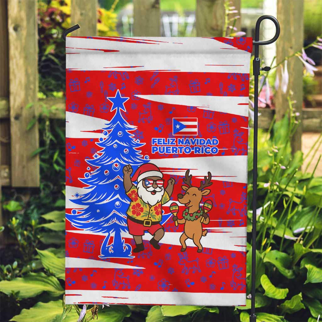 Puerto Rico Christmas Garden Flag with Dancing Santa Reindeer Blue Tree and Festive Flag Design - Wonder Print Shop