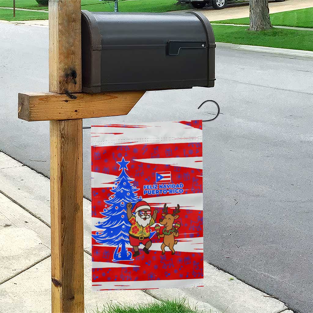 Puerto Rico Christmas Garden Flag with Dancing Santa Reindeer Blue Tree and Festive Flag Design - Wonder Print Shop