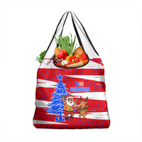Puerto Rico Christmas Grocery Bag with Dancing Santa Reindeer Blue Tree and Festive Flag Design - Wonder Print Shop