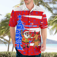 Puerto Rico Christmas Hawaiian Shirt with Dancing Santa Reindeer Blue Tree and Festive Flag Design - Wonder Print Shop