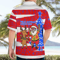 Puerto Rico Christmas Hawaiian Shirt with Dancing Santa Reindeer Blue Tree and Festive Flag Design - Wonder Print Shop