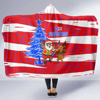 Puerto Rico Christmas Hooded Blanket with Dancing Santa Reindeer Blue Tree and Festive Flag Design - Wonder Print Shop