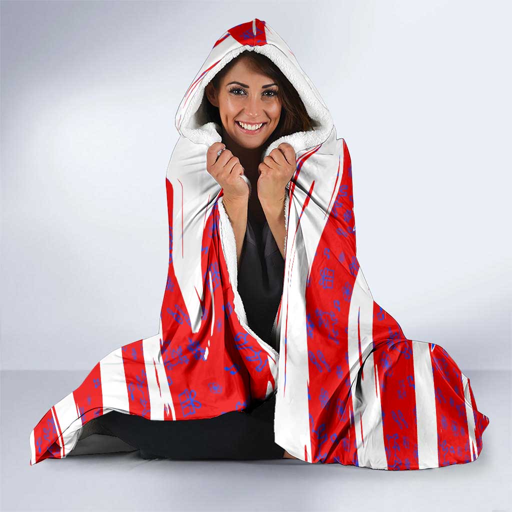 Puerto Rico Christmas Hooded Blanket with Dancing Santa Reindeer Blue Tree and Festive Flag Design - Wonder Print Shop