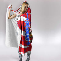 Puerto Rico Christmas Hooded Blanket with Dancing Santa Reindeer Blue Tree and Festive Flag Design - Wonder Print Shop