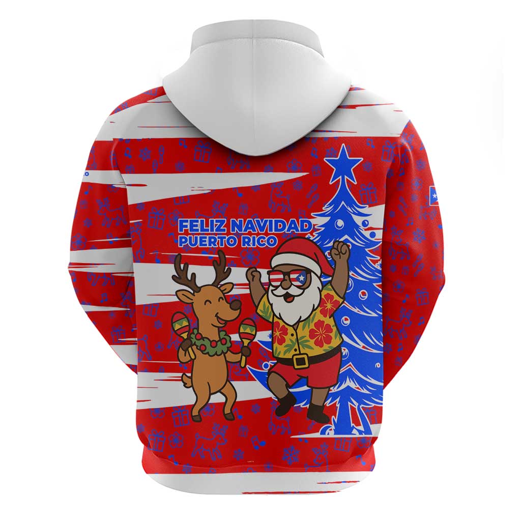 Puerto Rico Christmas Hoodie with Dancing Santa Reindeer Blue Tree and Festive Flag Design - Wonder Print Shop