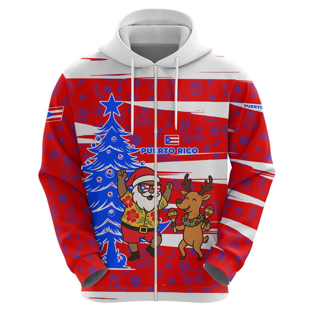 Puerto Rico Christmas Hoodie with Dancing Santa Reindeer Blue Tree and Festive Flag Design - Wonder Print Shop