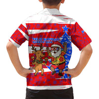 Puerto Rico Christmas Kid Hawaiian Shirt with Dancing Santa Reindeer Blue Tree and Festive Flag Design - Wonder Print Shop