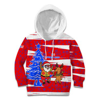 Puerto Rico Christmas Kid Hoodie with Dancing Santa Reindeer Blue Tree and Festive Flag Design - Wonder Print Shop