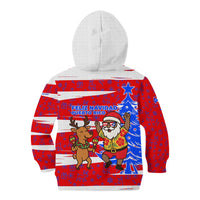 Puerto Rico Christmas Kid Hoodie with Dancing Santa Reindeer Blue Tree and Festive Flag Design - Wonder Print Shop