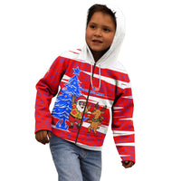 Puerto Rico Christmas Kid Hoodie with Dancing Santa Reindeer Blue Tree and Festive Flag Design - Wonder Print Shop