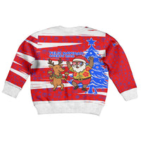 Puerto Rico Christmas Kid Ugly Christmas Sweater with Dancing Santa Reindeer Blue Tree and Festive Flag Design - Wonder Print Shop