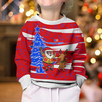 Puerto Rico Christmas Kid Ugly Christmas Sweater with Dancing Santa Reindeer Blue Tree and Festive Flag Design - Wonder Print Shop