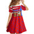 Puerto Rico Christmas Kid Short Sleeve Dress with Dancing Santa Reindeer Blue Tree and Festive Flag Design - Wonder Print Shop
