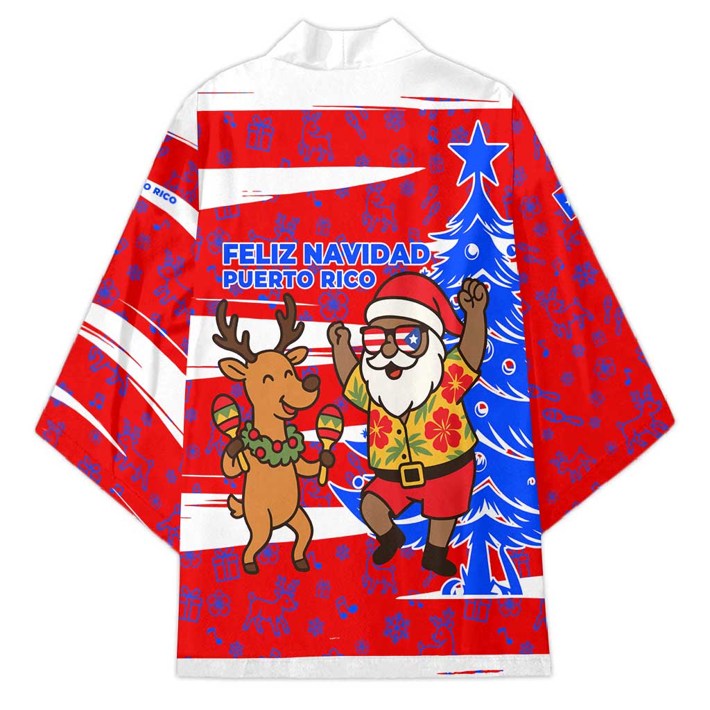 Puerto Rico Christmas Kimono with Dancing Santa Reindeer Blue Tree and Festive Flag Design - Wonder Print Shop