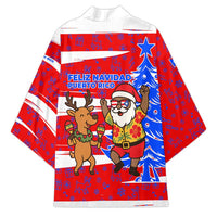 Puerto Rico Christmas Kimono with Dancing Santa Reindeer Blue Tree and Festive Flag Design - Wonder Print Shop
