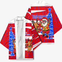 Puerto Rico Christmas Kimono with Dancing Santa Reindeer Blue Tree and Festive Flag Design - Wonder Print Shop