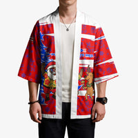 Puerto Rico Christmas Kimono with Dancing Santa Reindeer Blue Tree and Festive Flag Design - Wonder Print Shop