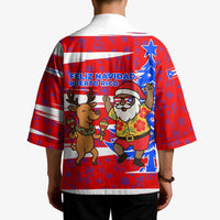 Puerto Rico Christmas Kimono with Dancing Santa Reindeer Blue Tree and Festive Flag Design - Wonder Print Shop