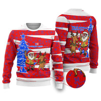 Puerto Rico Christmas Ugly Christmas Sweater with Dancing Santa Reindeer Blue Tree and Festive Flag Design - Wonder Print Shop