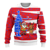 Puerto Rico Christmas Ugly Christmas Sweater with Dancing Santa Reindeer Blue Tree and Festive Flag Design - Wonder Print Shop