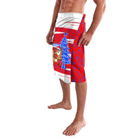 Puerto Rico Christmas Lavalava with Dancing Santa Reindeer Blue Tree and Festive Flag Design - Wonder Print Shop