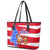Puerto Rico Christmas Leather Tote Bag with Dancing Santa Reindeer Blue Tree and Festive Flag Design - Wonder Print Shop