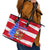 Puerto Rico Christmas Leather Tote Bag with Dancing Santa Reindeer Blue Tree and Festive Flag Design - Wonder Print Shop