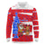 Puerto Rico Christmas Long Sleeve Polo Shirt with Dancing Santa Reindeer Blue Tree and Festive Flag Design - Wonder Print Shop
